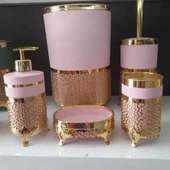 Mucit Home Pembe Gold, 5 Parça   Ferforje Banyo Set - 1