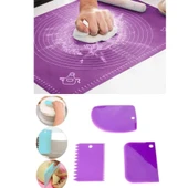 Mucit Home   Silikon Hamur Açma Matı Ve 3'lü Hamur Kesici Kazıyıcı Set 2'li Set 40x50 cm - 1