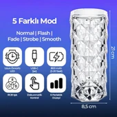 Mucit Home  Dokunmatik Kristal LED RGB Masa Lambası-Uzaktan Kumandalı Dekorasyon Lambası-USB Şarjlı - 3