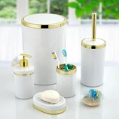 Mucit Home  Akrilik 5 Parça Banyo Seti Yuvarlak Parlak Beyaz-gold -21 BYZ A - 2