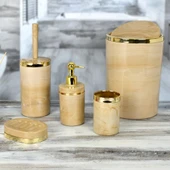 Mucit Home 5 Parça Krem Gold Mermer Desenli Yuvarlak Akrilik Banyo Seti (20-MER-KR-A) - 4