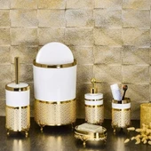 Mucit Home  Beyaz Gold, 5 Parça Akrilik Ferforje Banyo Seti - 1