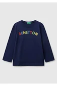 Erkek Çocuk Lacivert Benetton Logo Baskılı Uzun Kollu T-Shirt - 1
