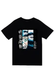 fame-stoned Jujutsu Kaisen Satoru Gojo Anime Baskılı Unisex %100 Pamuk Siyah T-shirt thumbnail 1
