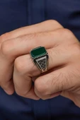 Yeşil Akik Taşlı 925 Gümüş Erkek Yüzük thumbnail 4