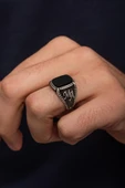 Siyah Oniks Taşlı Harfli 925 Erkek Gümüş Yüzük thumbnail 1