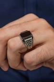 Siyah Oniks Taşlı 925 Gümüş Erkek Yüzük - 1