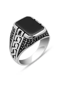 Grek Desenli Siyah Oniks Taşlı 925 Gümüş Erkek Yüzük thumbnail 2
