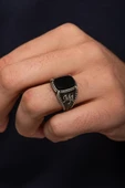 Siyah Oniks Taşlı Harfli 925 Erkek Gümüş Yüzük thumbnail 5