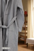 %100 Pamuk Gri Bornoz - Şalyaka Otel Bornozu, Spa Için Ideal, Günlük Kullanıma Uygun - 4