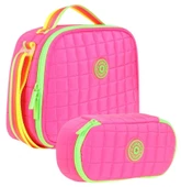 Kaukko Kapitone Okul Termoslu Beslenme Çantası ve Organizer Kalemlik Seti - Kız Çocuk - Pembe Yeşil - 1