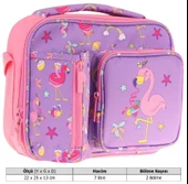 Kaukko Kız Çocuk, Mor Pembe, Flamingo Baskılı Isı Yalıtımlı Üç Bölmeli (Matara Cepli) Okul Beslenme Çantası L7240 - 3