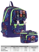 Kaukko L5279+L7279 Erkek Çocuk İkili Okul Çantası ve Beslenme Çantası Seti - Lacivert Yeşil - Armalı Kamyon Desenli thumbnail 2