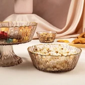 Fecra Rita 3'lü Cam Kase Seti Kahve Altın Fileli - 4