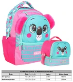Kaukko Kids Sevimli Koala Şekilli Kız Çocuk Okul Çantası ve Beslenme Çantası Seti - Yeşil Kırmızı thumbnail 2