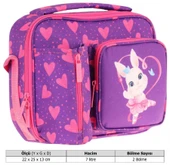 Kaukko Kız Çocuk, Mor Pembe, Kalpli Tavşan Desenli Isı Yalıtımlı Üç Bölmeli (Matara Cepli) Okul Beslenme Çantası L7246 - 3