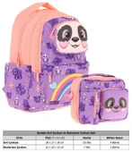 Kaukko Kız Çocuk 3D Panda Şekilli Mor Somon Okul Sırt Çantası ve Isı Yalıtımlı Beslenme Çantası Seti thumbnail 2