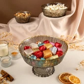 Fecra Rita 3'lü Cam Kase Seti Antrasit Altın Fileli - 1