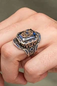 Siyah Taşlı Çiçek Motifli 925 Erkek Gümüş Yüzük thumbnail 1