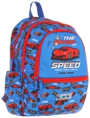 Kaukko Üç Bölmeli Erkek Çocuk İlkokul Sırt Çantası (L5268) - Mavi Kırmızı - Yarış Arabası Desenli thumbnail 1