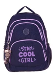 Kaukko Crazy Dört Bölmeli Kız Çocuk/Kadın Okul ve Günlük Sırt Çantası - Lacivert Mor (Krinkıl Kumaş) K1680 thumbnail 2