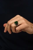 Yeşil Akik Taşlı 925 Erkek Gümüş Yüzük thumbnail 3