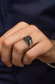 Damar Motifli Oniks Taşlı 925 Gümüş Erkek Yüzük thumbnail 5