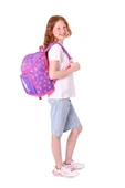 Kaukko İki Bölmeli Ergonomik Kız Çocuk Okul Çantası (Pembe Mor - Kalpli Tavşan Desenli) - L5246 - 5