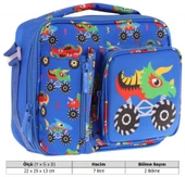 Kaukko Erkek Çocuk, Mavi Yeşil, Canavar Baskılı Isı Yalıtımlı Üç Bölmeli (Matara Cepli) Okul Beslenme Çantası L7255 - 3