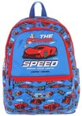 Kaukko Üç Bölmeli Erkek Çocuk İlkokul Sırt Çantası (L5268) - Mavi Kırmızı - Yarış Arabası Desenli thumbnail 2