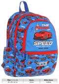 Kaukko Üç Bölmeli Erkek Çocuk İlkokul Sırt Çantası (L5268) - Mavi Kırmızı - Yarış Arabası Desenli thumbnail 4