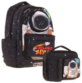Kaukko Erkek Çocuk 3D Astronot Şekilli Siyah Okul Sırt Çantası ve Isı Yalıtımlı Beslenme Çantası Seti thumbnail 1