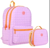 Kaukko Kız Çocuk Kapitone Detaylı Mor Turuncu Okul Çantası ve Kalemlik Seti(K1772+K9047) thumbnail 1