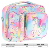 Kaukko Kız Çocuk, Çok Renkli, Unicorn Baskılı Isı Yalıtımlı Üç Bölmeli (Matara Cepli) Okul Beslenme Çantası L7243 thumbnail 3