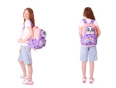 Kaukko Kız Çocuk 3D Panda Şekilli Mor Somon Okul Sırt Çantası ve Isı Yalıtımlı Beslenme Çantası Seti thumbnail 3