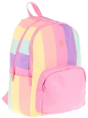 Kaukko Rainbow Kız Çocuk Üç Bölmeli İlkokul ve Ortaokul Çantası - Pembe Çok Renkli Çizgili - K1802 - 1