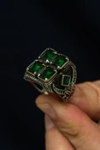 4 Yeşil Taşlı Kılıç Model 925 Erkek Gümüş Yüzük thumbnail 7
