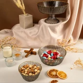 Fecra Rita 3'lü Cam Kase Seti Antrasit Altın Fileli - 2