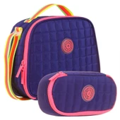 Kaukko Kapitone Okul Termoslu Beslenme Çantası ve Organizer Kalemlik Seti - Kız Çocuk - Lacivert Pembe - 1