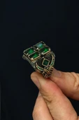 4 Yeşil Taşlı Kılıç Model 925 Erkek Gümüş Yüzük thumbnail 5