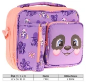 Kaukko Kız Çocuk, Mor SOmon, Panda Desenli Isı Yalıtımlı Üç Bölmeli (Matara Cepli) Okul Beslenme Çantası L7233 - 3