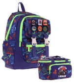 Kaukko L5279+L7279 Erkek Çocuk İkili Okul Çantası ve Beslenme Çantası Seti - Lacivert Yeşil - Armalı Kamyon Desenli thumbnail 1