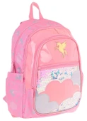 Kaukko Kids Kız Çocuk (Pembe - Pullu Bulut Desenli) Dört Gözlü Okul Sırt Çantası - L5218 thumbnail 1