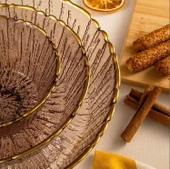 Fecra Rita 3'lü Cam Kase Seti Kahve Altın Fileli - 5