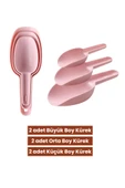 6 Adet Baharat Küreği, Un Şeker Bakliyat Kakao Mama Deterjan Erzak Kaşığı 6’lı Set 2x(3 Boy) Pembe - 2