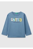 Erkek Çocuk Havacı Mavi Benetton Logo Baskılı Uzun Kollu T-Shirt - 1