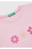 Kız Çocuk Pembe Simli Benetton Logo Baskılı T-Shirt - 3