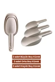 6 Adet Baharat Küreği, Un Şeker Bakliyat Kakao Mama Deterjan Erzak Kaşığı 6’lı Set 2x(3 Boy) Krem - 2