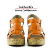 Erkan SaçmacıXena Turuncu Hakiki Dana Derisi Mantar Taban Görünümlü Dolgu Topuklu Gladyatör Sandalet - 4