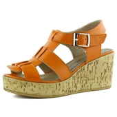 Erkan SaçmacıXena Turuncu Hakiki Dana Derisi Mantar Taban Görünümlü Dolgu Topuklu Gladyatör Sandalet - 1